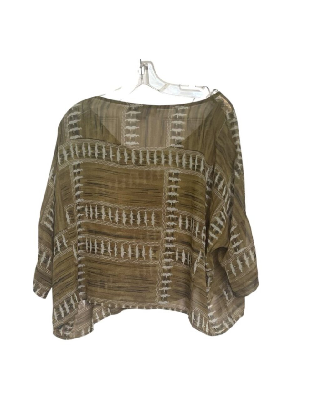 Women’s Love21 Forever 21 Sheer Woven Top XS Green Beige Boho Boxy Blouse NWT - Picture 7 of 7